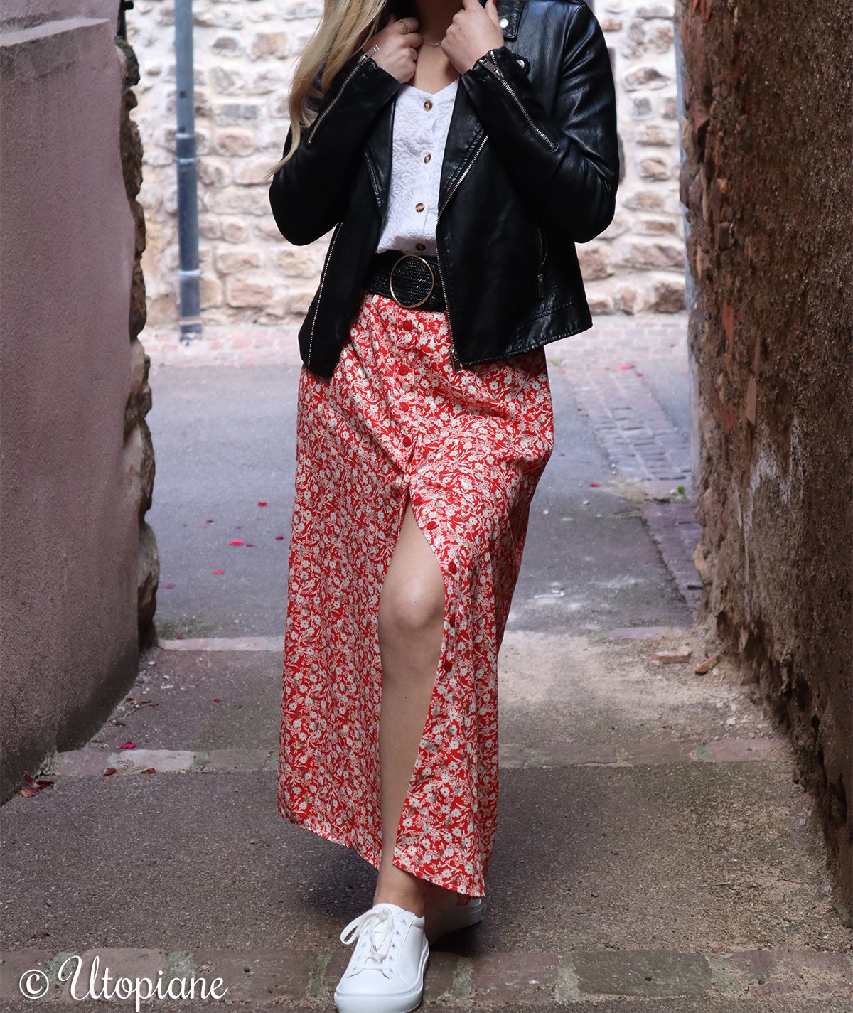 Jupe longue en polyester rouge femme