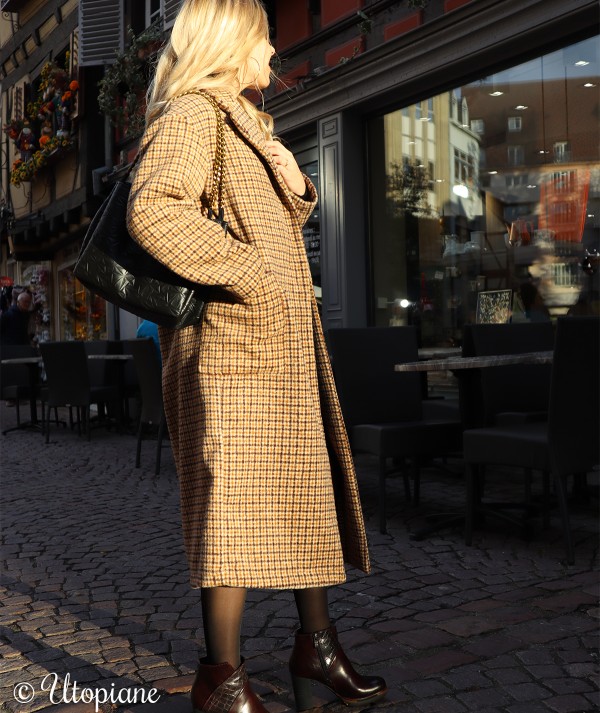 Manteau long à carreaux Émilien sans laine